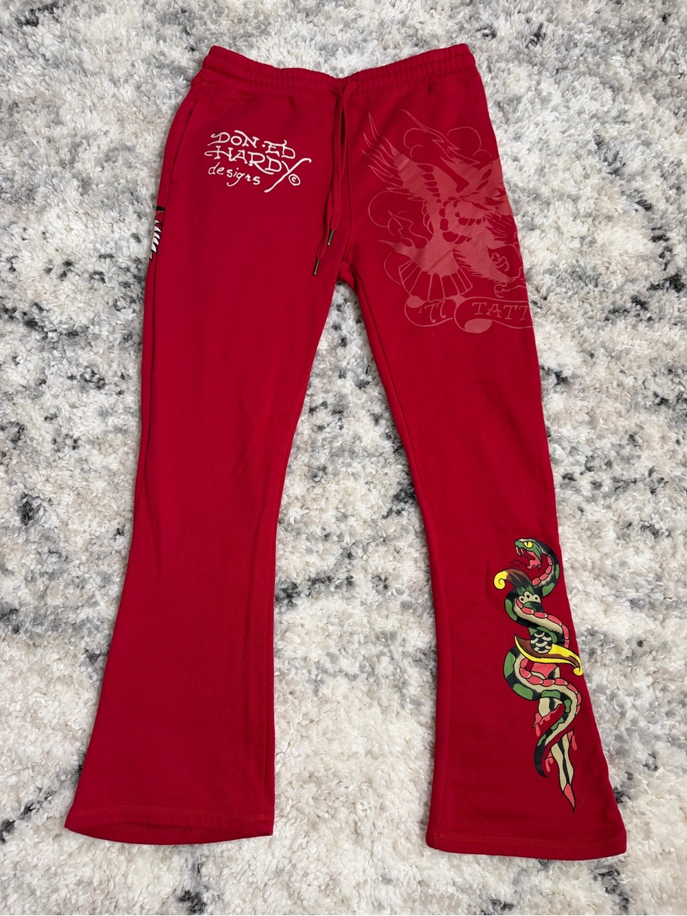 Ed by Ed Hardy Designs Women’s M Red Sweatpant Y2K Tattoo Tiger Snake Bootcut